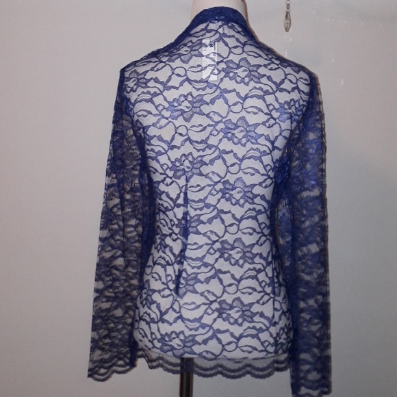 Royal Blue Sheer Lace Blazer Jacket - Picture 5 of 6